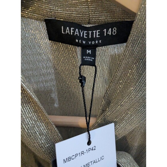 NWT Lafayette 148 Bryon Tie Neck Blouse Honey Gold  Metallic Sz M - Picture 11 of 11